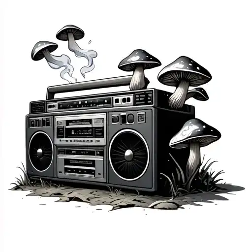 boombox with mushrooms toad smoking tattoo design idea