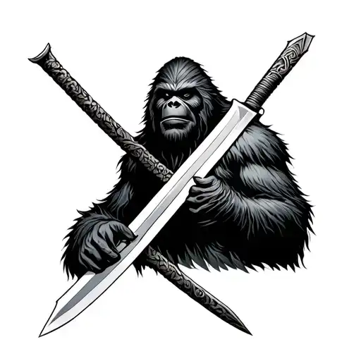 Sasquatch samurai sword tattoo design idea