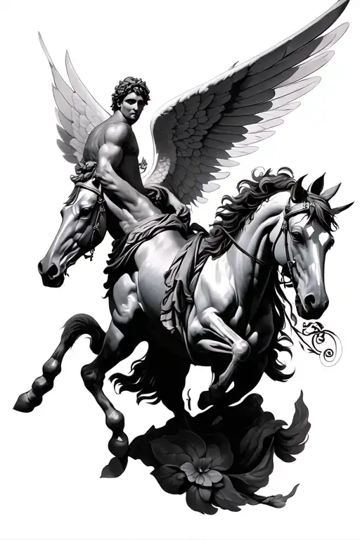 greek gods with pegasus horse with wings tattoo design idea