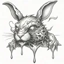 melting edgy bunny with a spiked choker and demon eyes tattoo design idea