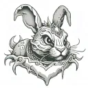 melting edgy bunny with a spiked choker and demon eyes tattoo design idea