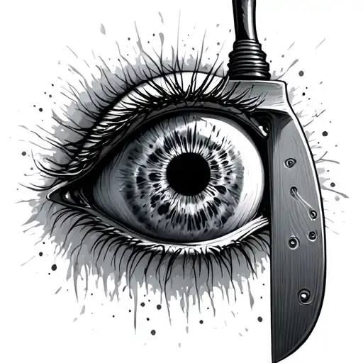 butcher knife and eyeball hanging on nerves tattoo design idea