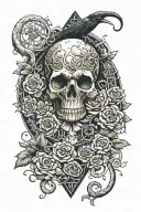 tree snake one pyramid crow waterfalls eyeball wheelchair sun, moon ,whale, dragon emersing, yinyang skull roses tattoo design idea