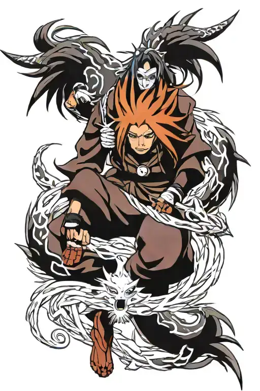 madara uchiha and kurama nine tail tattoo design idea