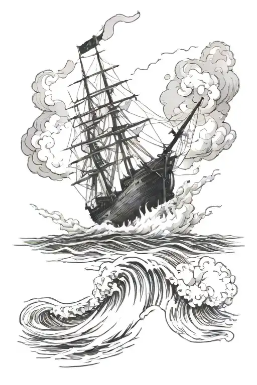 a ship that has come through a bad storm, ships name is hallelujah  tattoo design idea