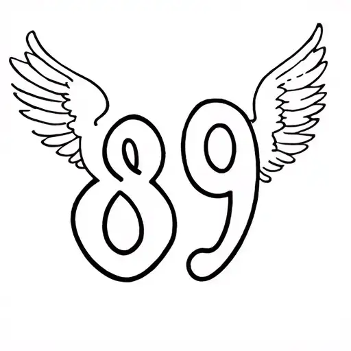 the number 89 with angel wings spread tattoo design idea