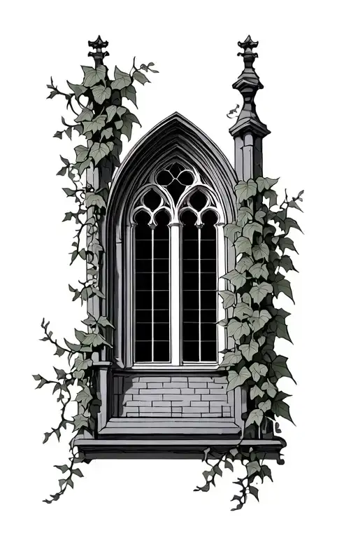 catherdal window with ivy vines tattoo design idea