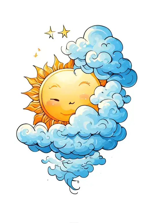 cloud and sun hug each other tattoo design idea