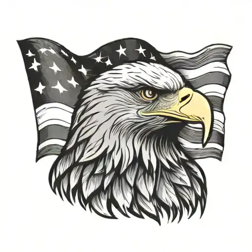 eagle head, american  flag in the background tattoo design idea