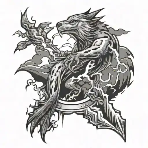 Lightning and animals tattoo design idea