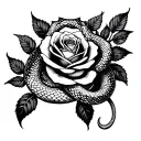 snake around rose intertwined tattoo design idea