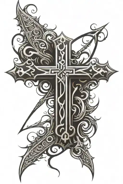 tribal tatto down the spine with a cross tattoo design idea