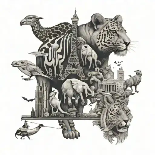animal collage featuring landmarks tattoo design idea