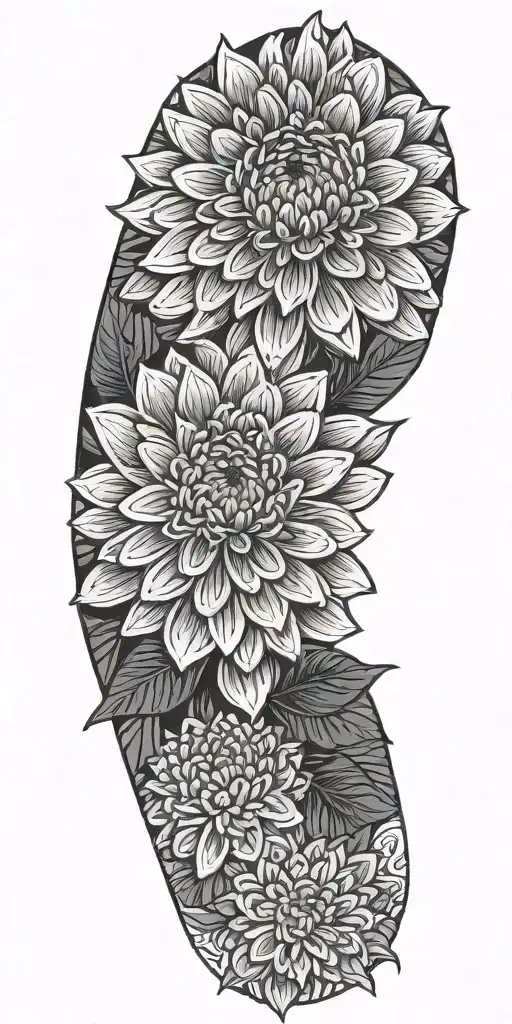 chrysanthemum with geometric background black tattoo design idea
