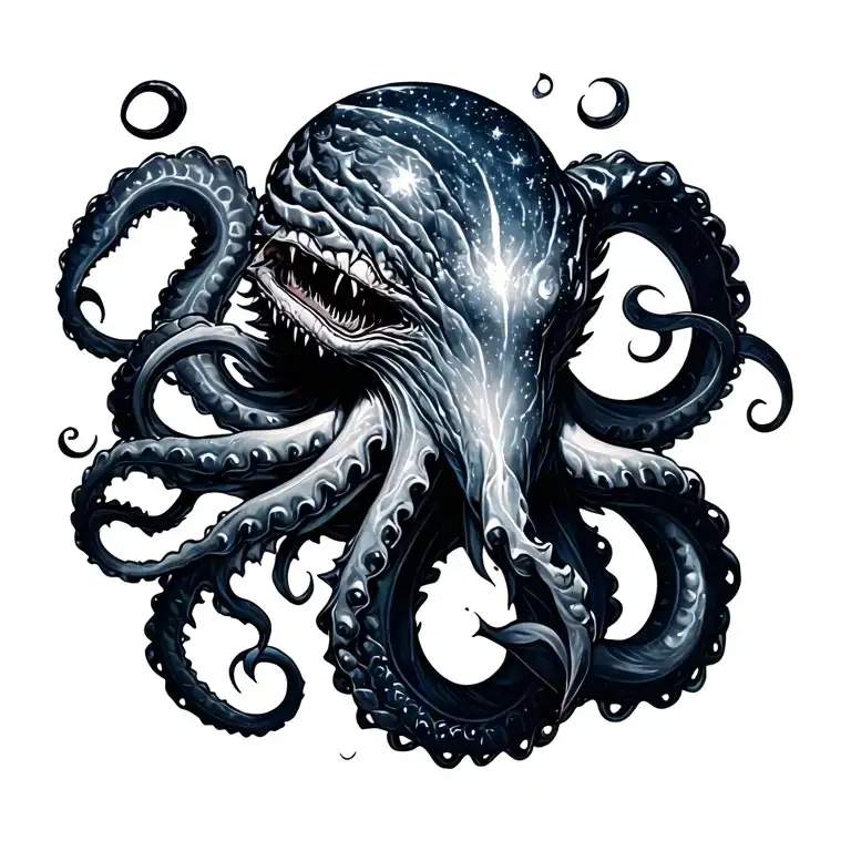 kraken and galaxy tattoo design idea