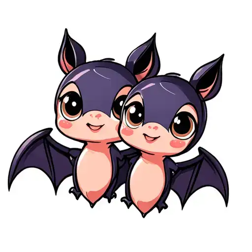 two cute female bats with big eyes that are best friends tattoo design idea