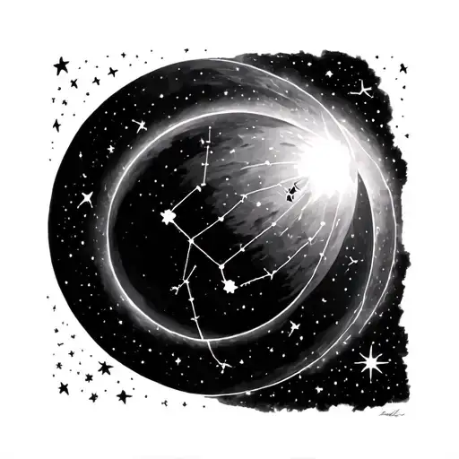 combine cancer Constellation and Ursa major Constellation in the background of eclipse and shooting star tattoo design idea