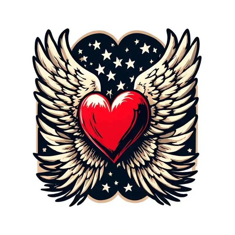 Wings with heart. No background tattoo design idea