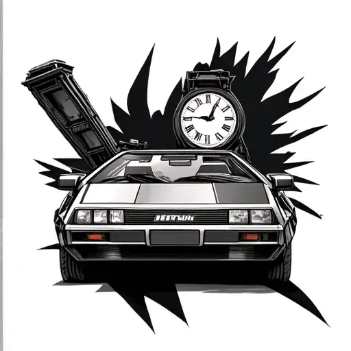 back to the future delorean with clock tower tattoo design idea