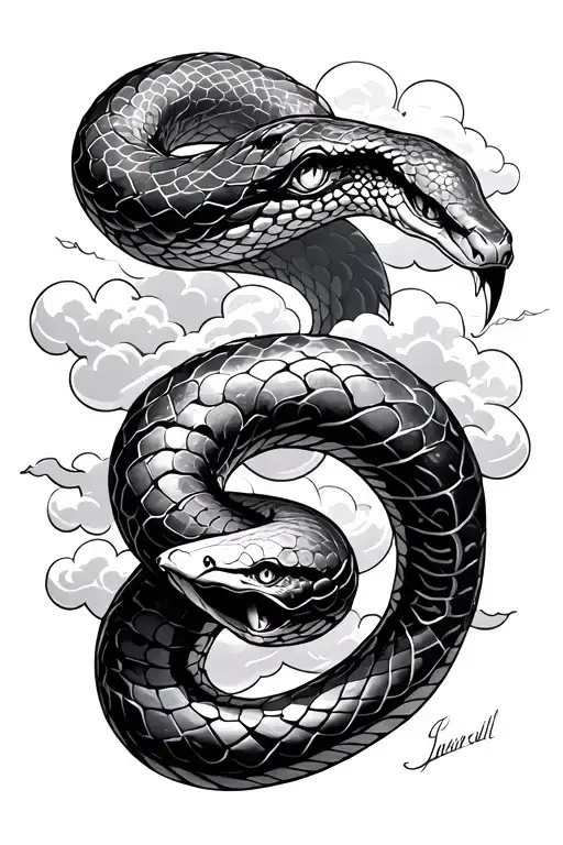 snake in clouds and Roman numerals  tattoo design idea