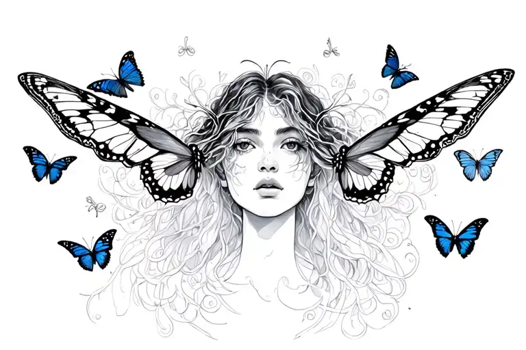 empath with butterflies surrounding tattoo design idea