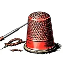 Red Thimble with threaded needle tattoo design idea