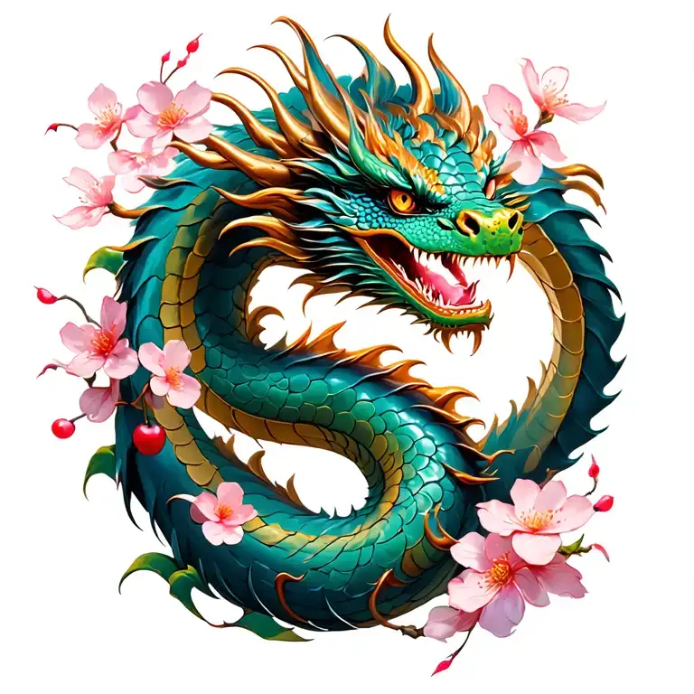 Dragon With Cherry Blossom tattoo design for women tattoo design idea