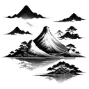 Japanese mountain scene tattoo design idea