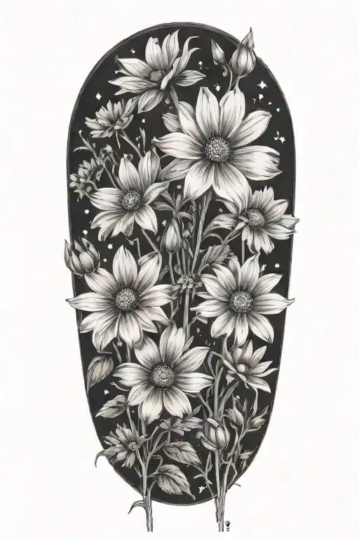 daisys cosmos flowers no background black tattoo design idea