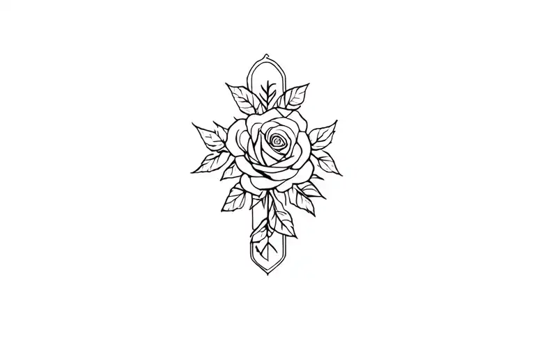cross and roses tattoo design idea