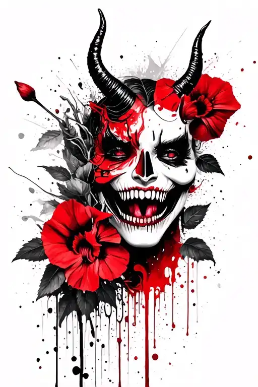 Hollyhocks devil face tattoo design idea