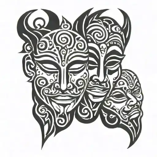Drama and tragedy mask tattoo design idea