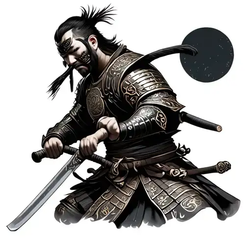 samurai warrior wielding a katana in his armor tattoo design idea