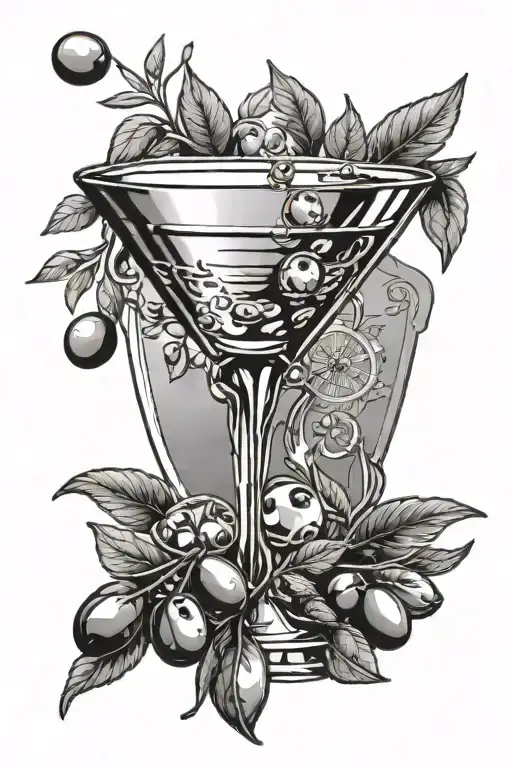 martini with a mirror ball as the olive branches tattoo design idea