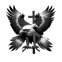 eagle feathers, hanging off cross tattoo design idea