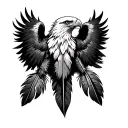 eagle feathers, hanging off cross tattoo design idea