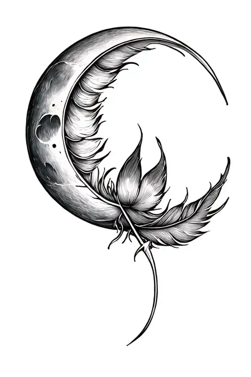 moon loto feather tattoo design idea