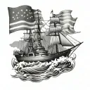 A tattoo design of a majestic battleship sailing through the waves, with the Arkansas state flag waving proudly in the background, showcasing your occupation as a Navy COB and your love for your home state tattoo design idea