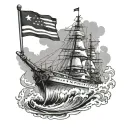 A tattoo design of a majestic battleship sailing through the waves, with the Arkansas state flag waving proudly in the background, showcasing your occupation as a Navy COB and your love for your home state tattoo design idea