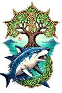 celtic tree of life and wolf and white shark tattoo design idea
