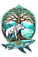 celtic tree of life and wolf and white shark tattoo design idea
