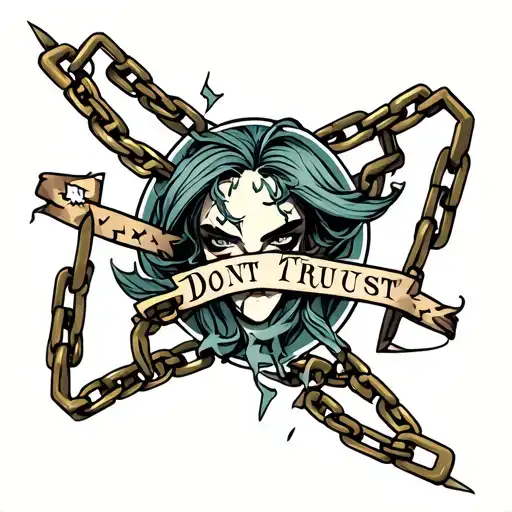 Naja with broken chains, and the phrase "Dont Trust" in the current link tattoo design idea