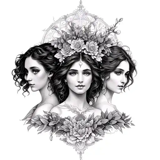 3 sisters, reference with Aries, Libra and Geminis tattoo design idea