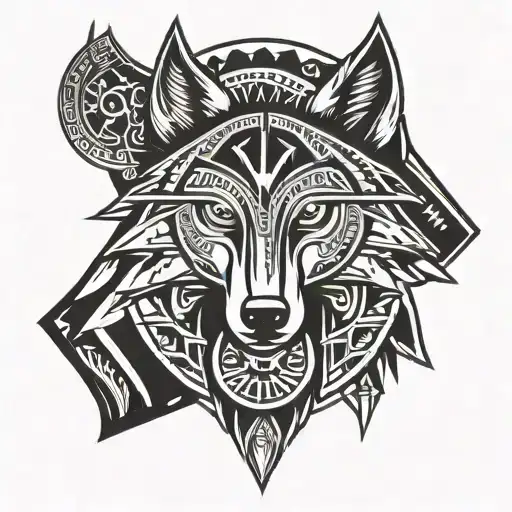Native American With African Tribal Shield Wolf Crest tattoo design idea