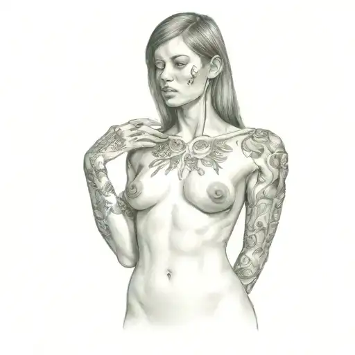 petite,nude,sexy,full body,worrior,anatomically correct,realism tattoo design idea
