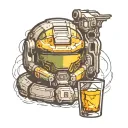 master+chief+helmet+floating+inside+a+shot+glass tattoo design idea