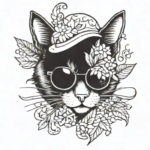 A cat in deal with it glasses smoking weed blunt tattoo design idea