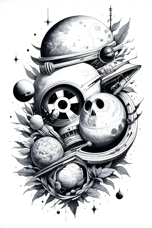 physics and nuclear and space and time and nature tattoo design idea