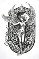 hell's gate guarded by female demons with wings tattoo design idea