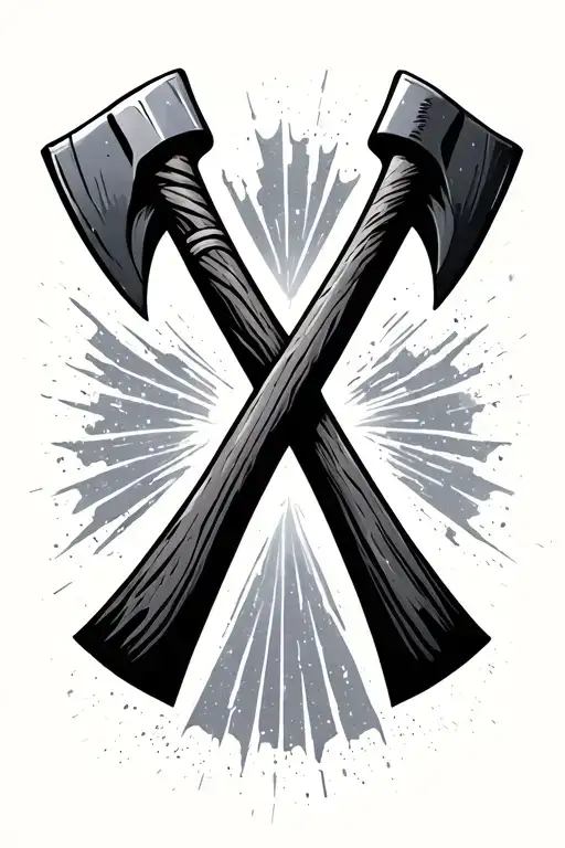 Two crossed minimalist axes - one larger, one smaller (symbol of the father and son). tattoo design idea